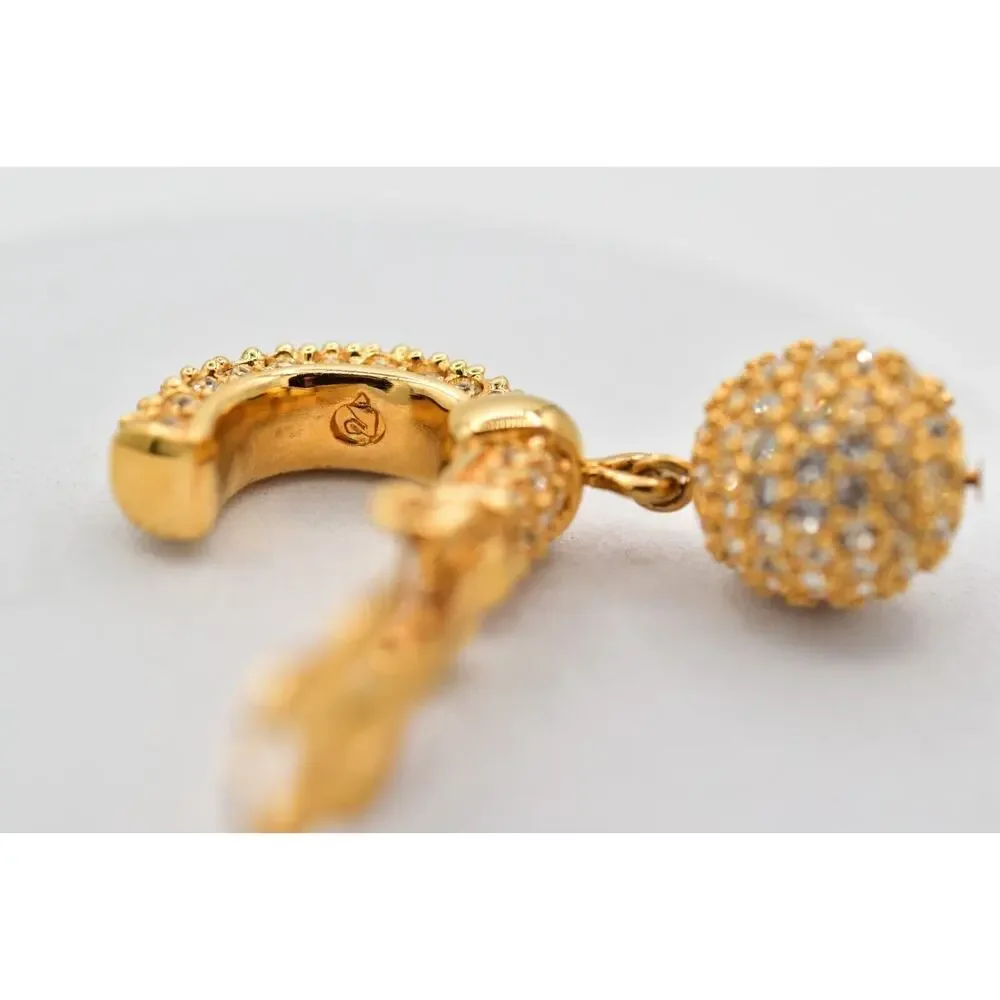 Swaovski Vintage Crystal Clip On Earrings Ball Dangle Gold Swan Signed 80s BinBJ